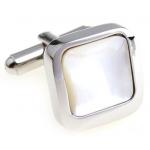 Heavy Sided Silver Tone Square Mother of Pearl Cufflinks.JPG